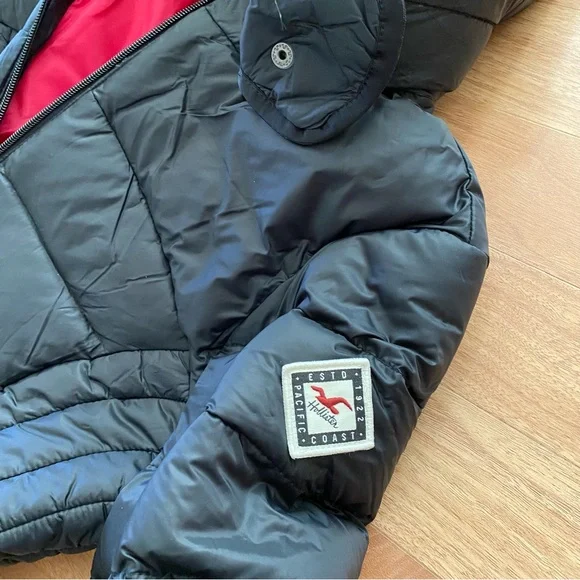 NWT Hollister Black & Pink Fur Hood Puffer Jacket - Picture 5 of 5